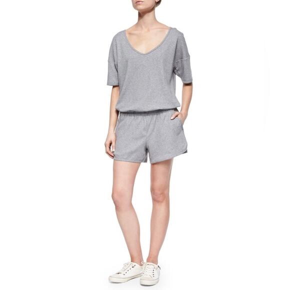 Theory S Jiyan Romper Playsuit Gray Pima Cotton Pockets Comfort Fit Short Sleeve - Picture 2 of 11